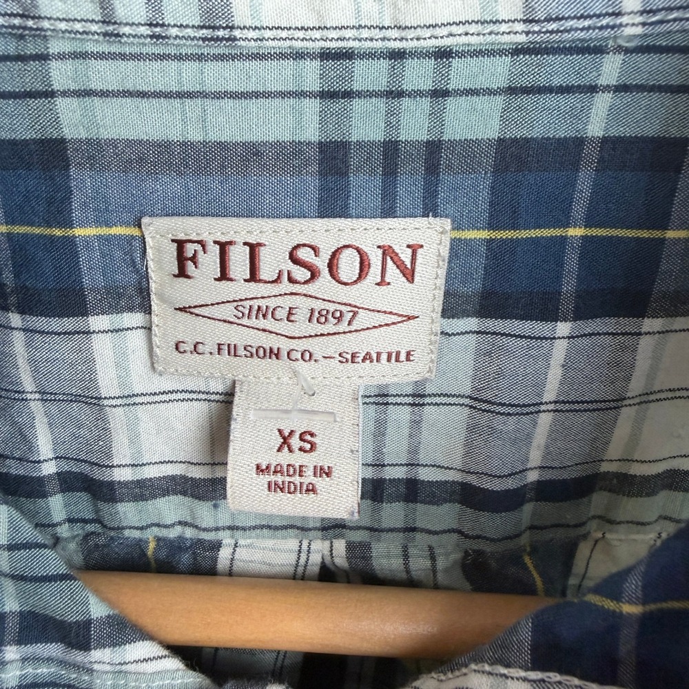 Filson Mens Plaid Shirt Button Down XS Blue Green White Check Gorpcore Rugged - Picture 4 of 7